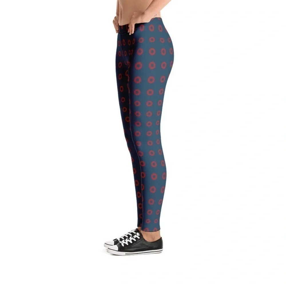 Phish Red Circle Donut Leggings, Fishman Donut Blue with Red Donuts. - Picture 6 of 13